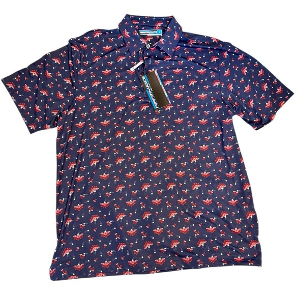 Roundtree & Yorke BEER PONG PATTERN Blue and Red Polo Shirt - Picture 2 of 6
